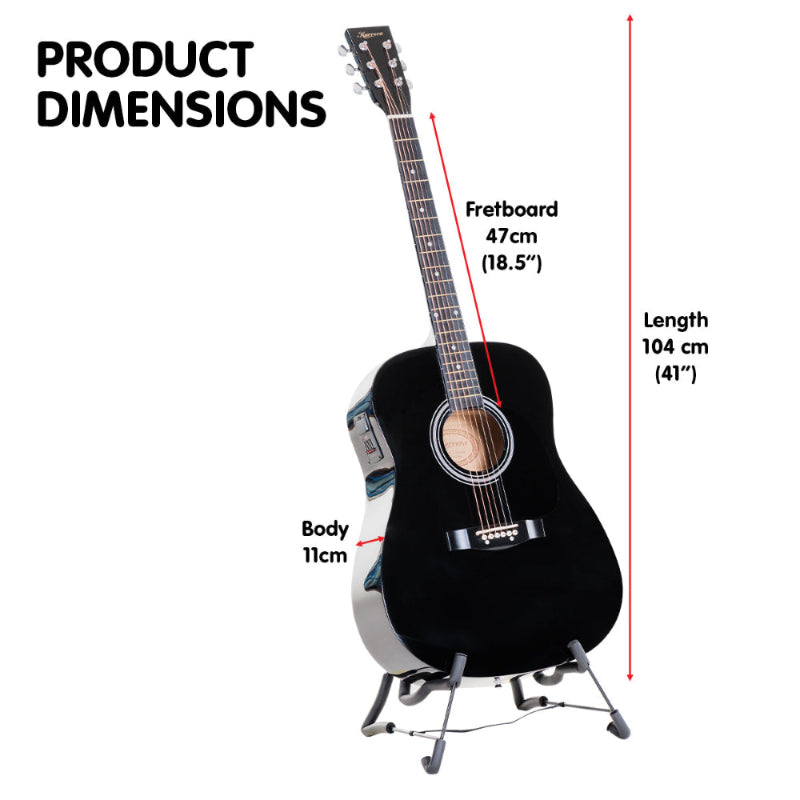 Karrera Electronic Acoustic Guitar 41in  - Black. Dimensions 47cm fretboard, 104cm length, 11cm body.