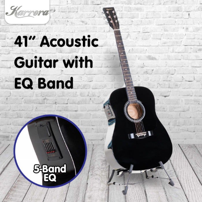 Karrera Electronic Acoustic Guitar 41in  - Black. 5-band eq.