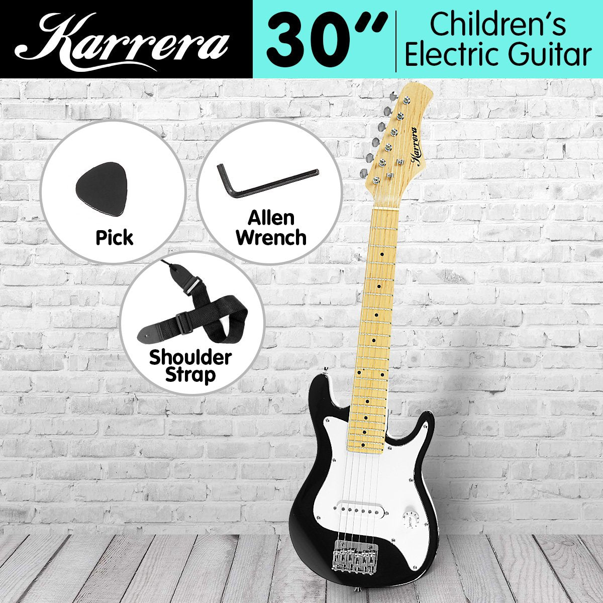 Kids Guitar | Karrera Electric Beginner Guitar for Children | Black -  > Musical Instrument & Accessories > Guitars - Fosmore
