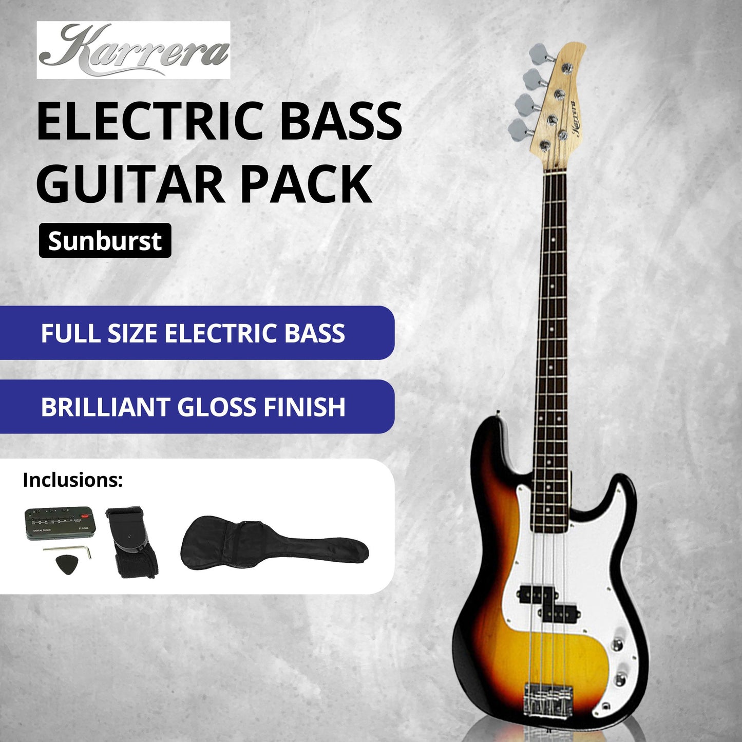 Electric Bass Guitar | Karrera 39 Inch | 4 Strings Only | Sunburst - Audio & Video > Musical Instrument & Accessories > Guitars - Fosmore