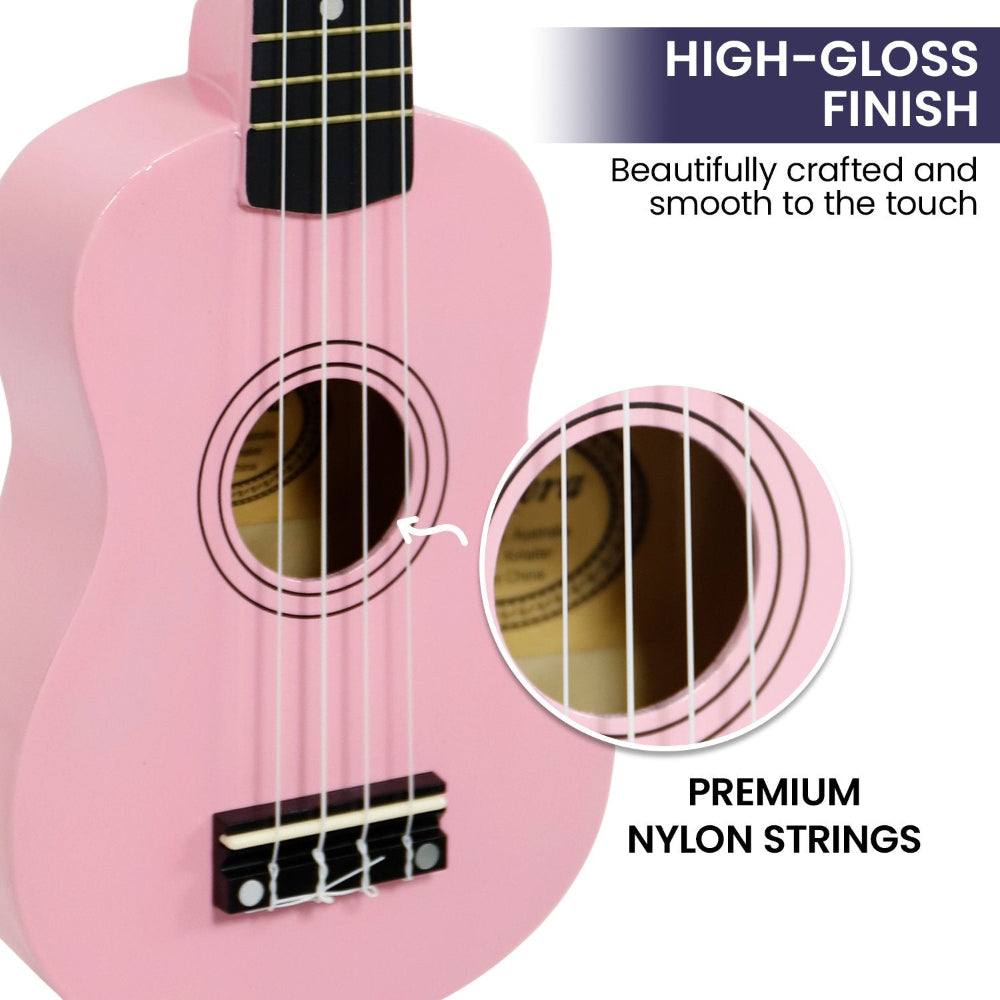 Karrera 21in Ukulele - Pink. High gloss finish, premium nylon strings.