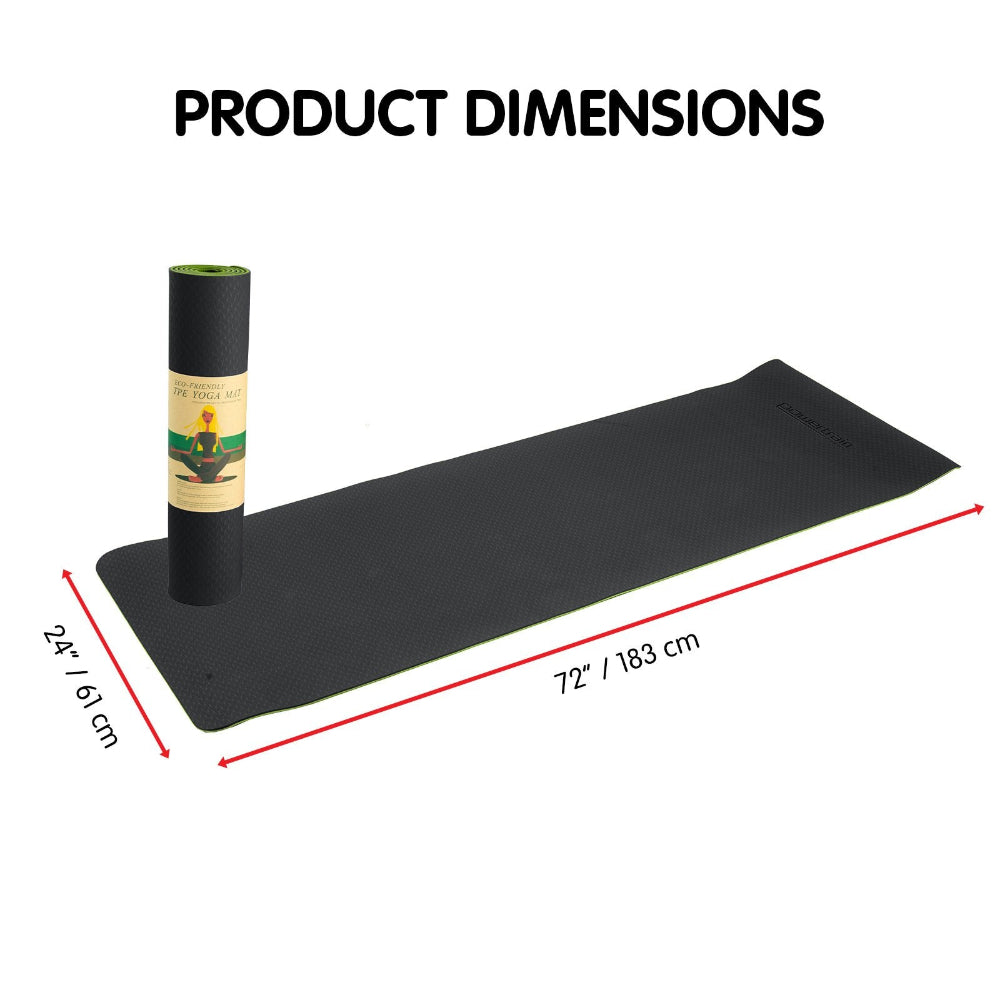 Powertrain TPE Pilates Exercise Yoga Mat 8mm - Black Green. Dimensions: 61cm x 183cm.