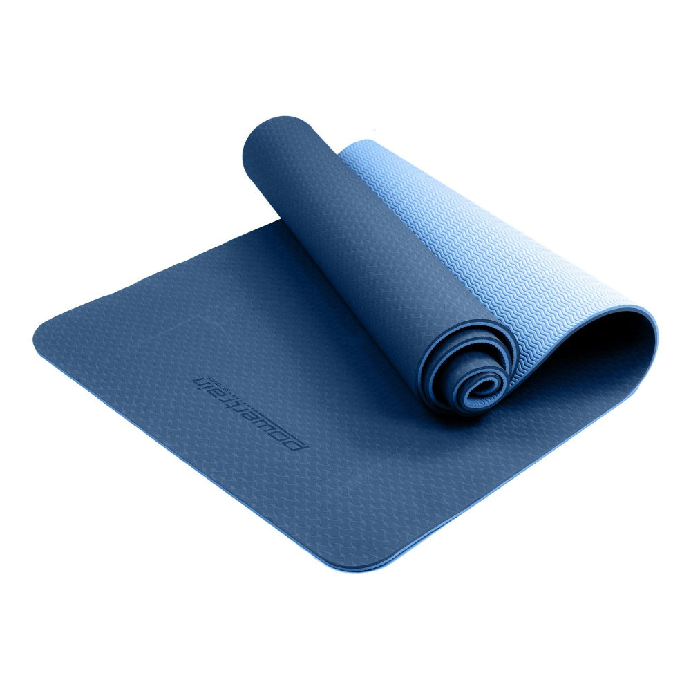 Powertrain Dual Layer 8mm Yoga Mat | Dark Blue | Non-slip Surface & Carry Strap.