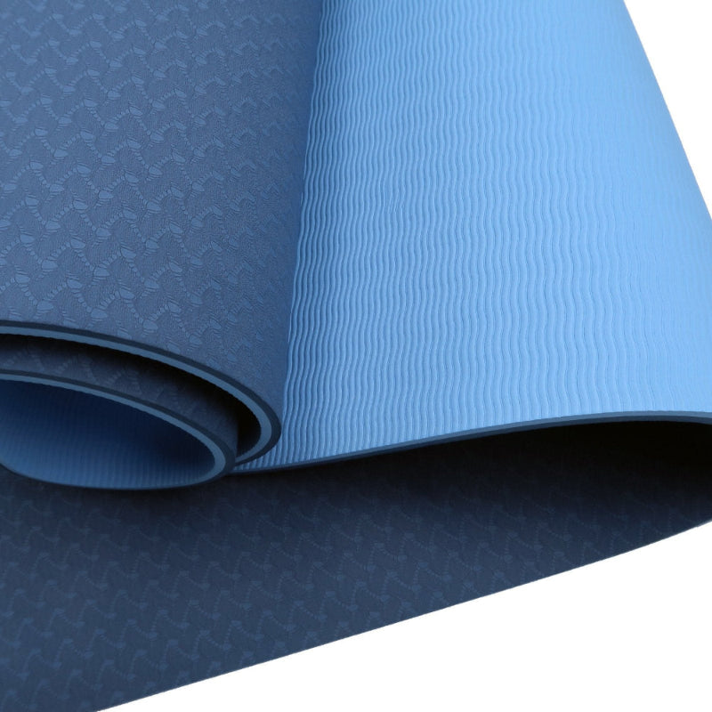 Powertrain Dual Layer 8mm Yoga Mat | Dark Blue | Non-slip Surface & Carry Strap.