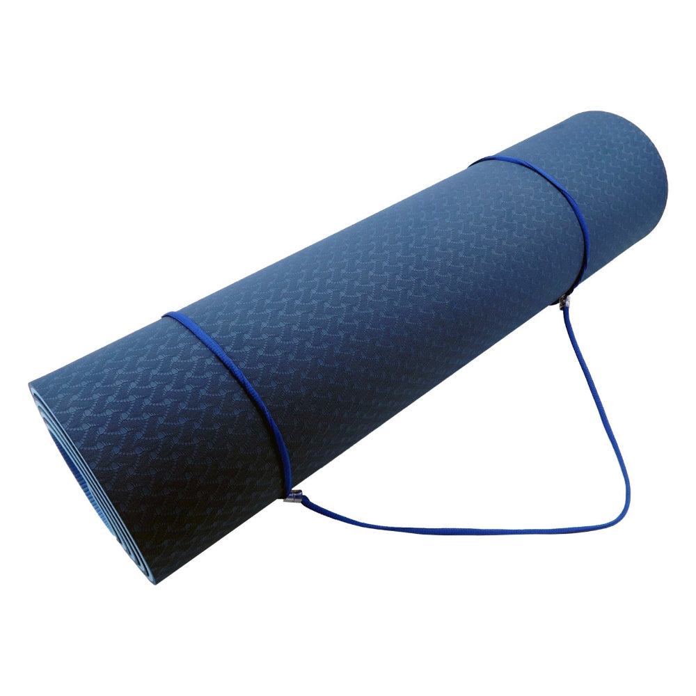 Powertrain Dual Layer 8mm Yoga Mat | Dark Blue | Non-slip Surface & Carry Strap.