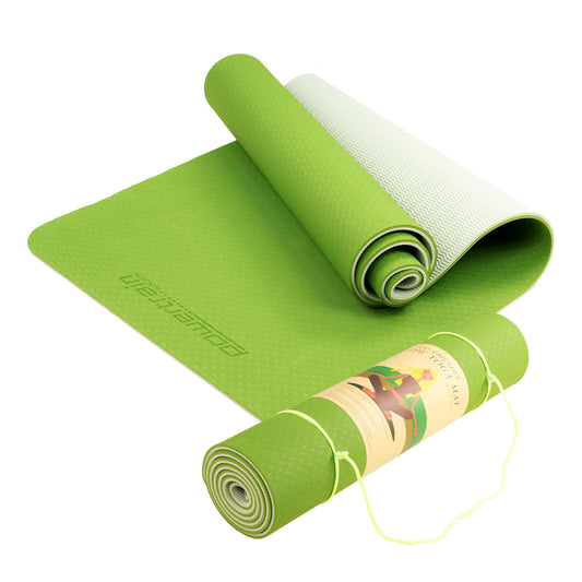 Powertrain Dual Layer 8mm Yoga Mat | Lime Green | Non-slip Surface, And Carry Strap