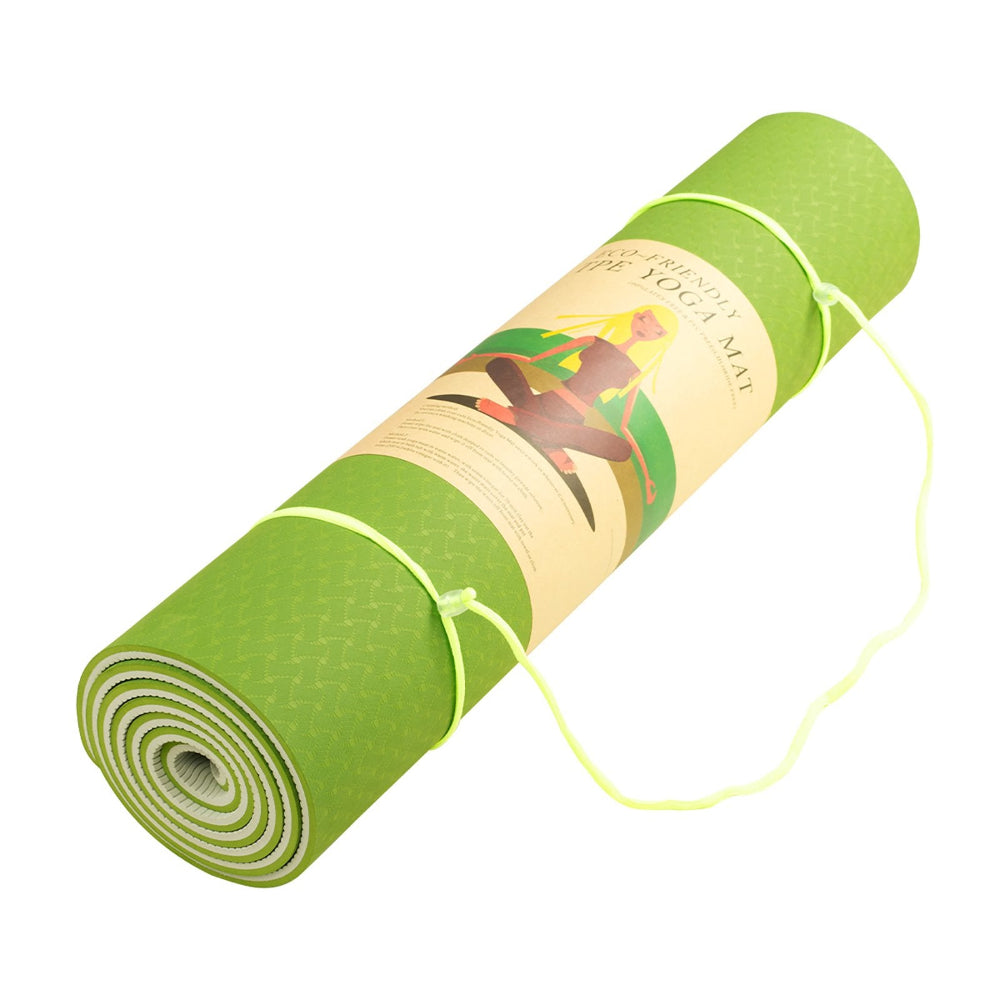 Powertrain Dual Layer 8mm Yoga Mat | Lime Green | Non-slip Surface & Carry Strap 