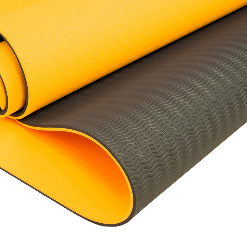 Powertrain Eco-friendly Dual Layer 8mm Yoga Mat | Orange | Non-slip Surface & Carry Strap