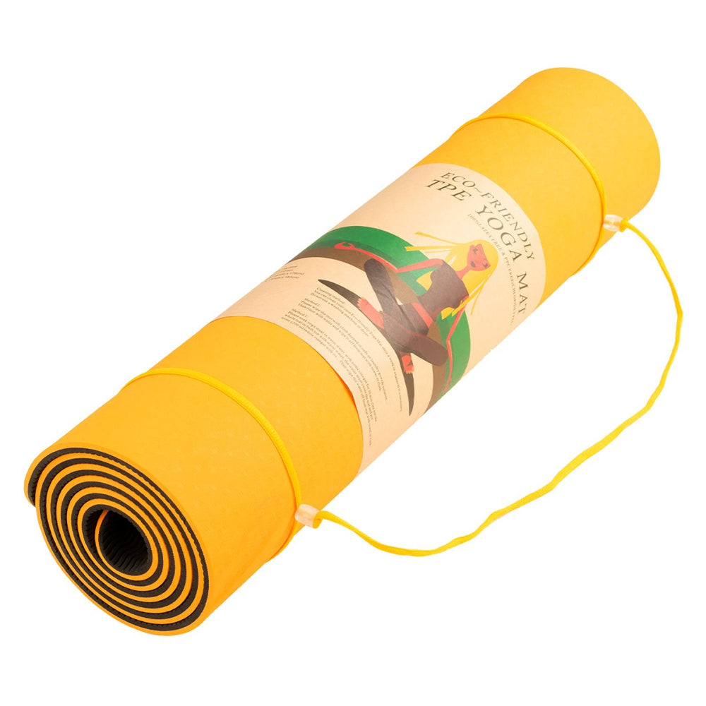 Powertrain Eco-friendly Dual Layer 8mm Yoga Mat | Orange | Non-slip Surface & Carry Strap