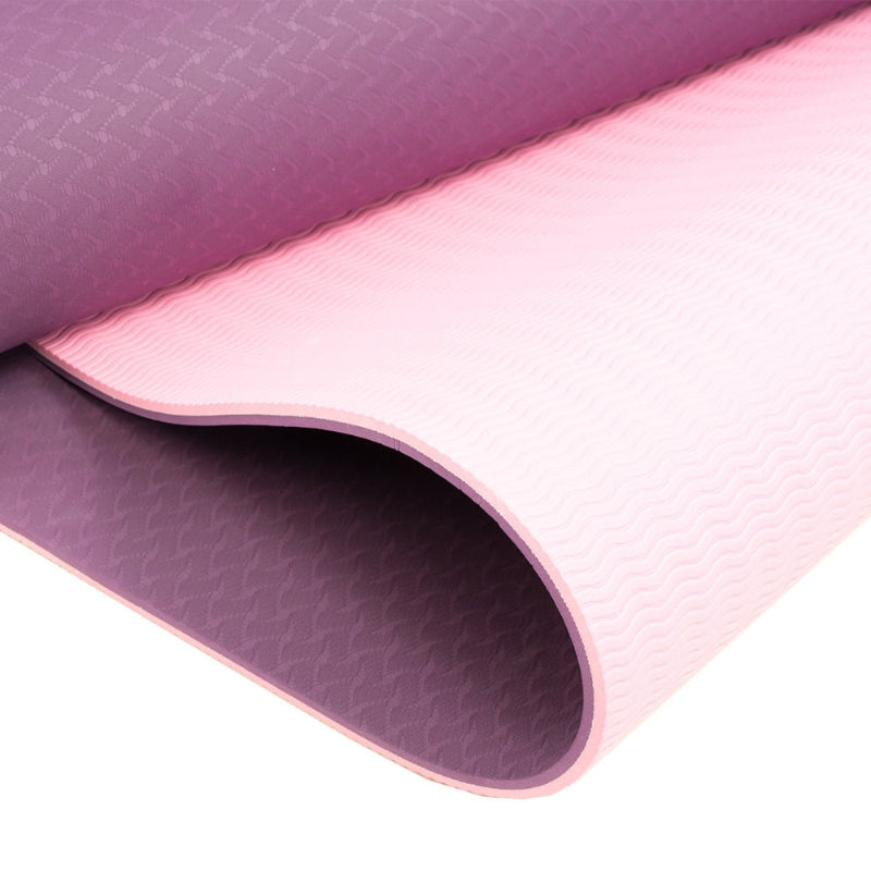 Powertrain Eco-friendly Dual Layer 8mm Yoga Mat | Purple | Non-slip Surface & Carry Strap