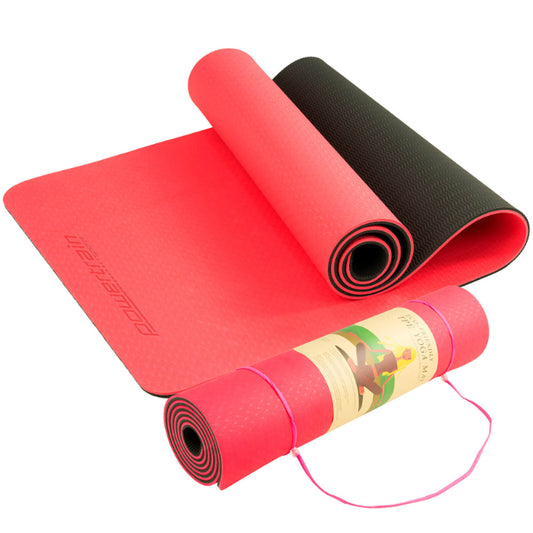 Powertrain Eco-friendly Dual Layer 8mm Yoga Mat | Red Blush | Non-slip Surface & Carry Strap