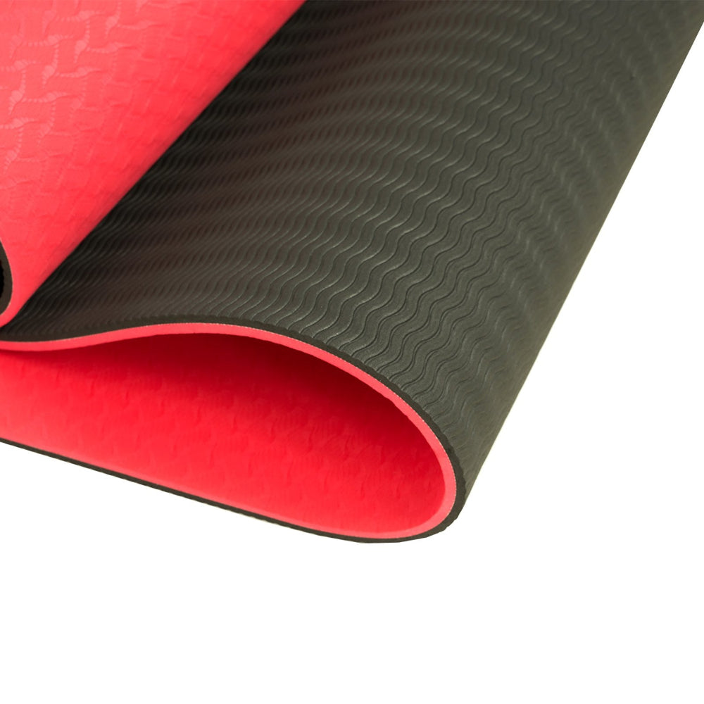 Powertrain Eco-friendly Dual Layer 8mm Yoga Mat | Red Blush | Non-slip Surface & Carry Strap