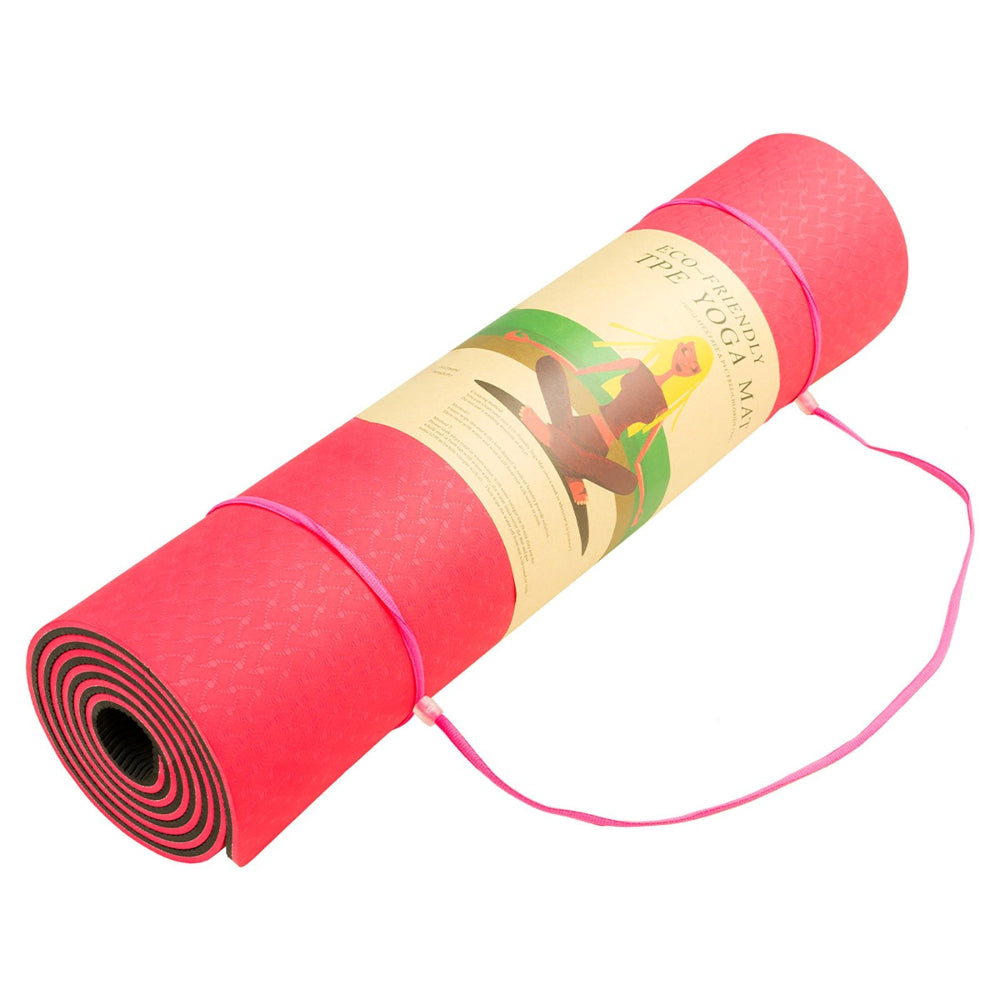 Powertrain Eco-friendly Dual Layer 8mm Yoga Mat | Red Blush | Non-slip Surface & Carry Strap