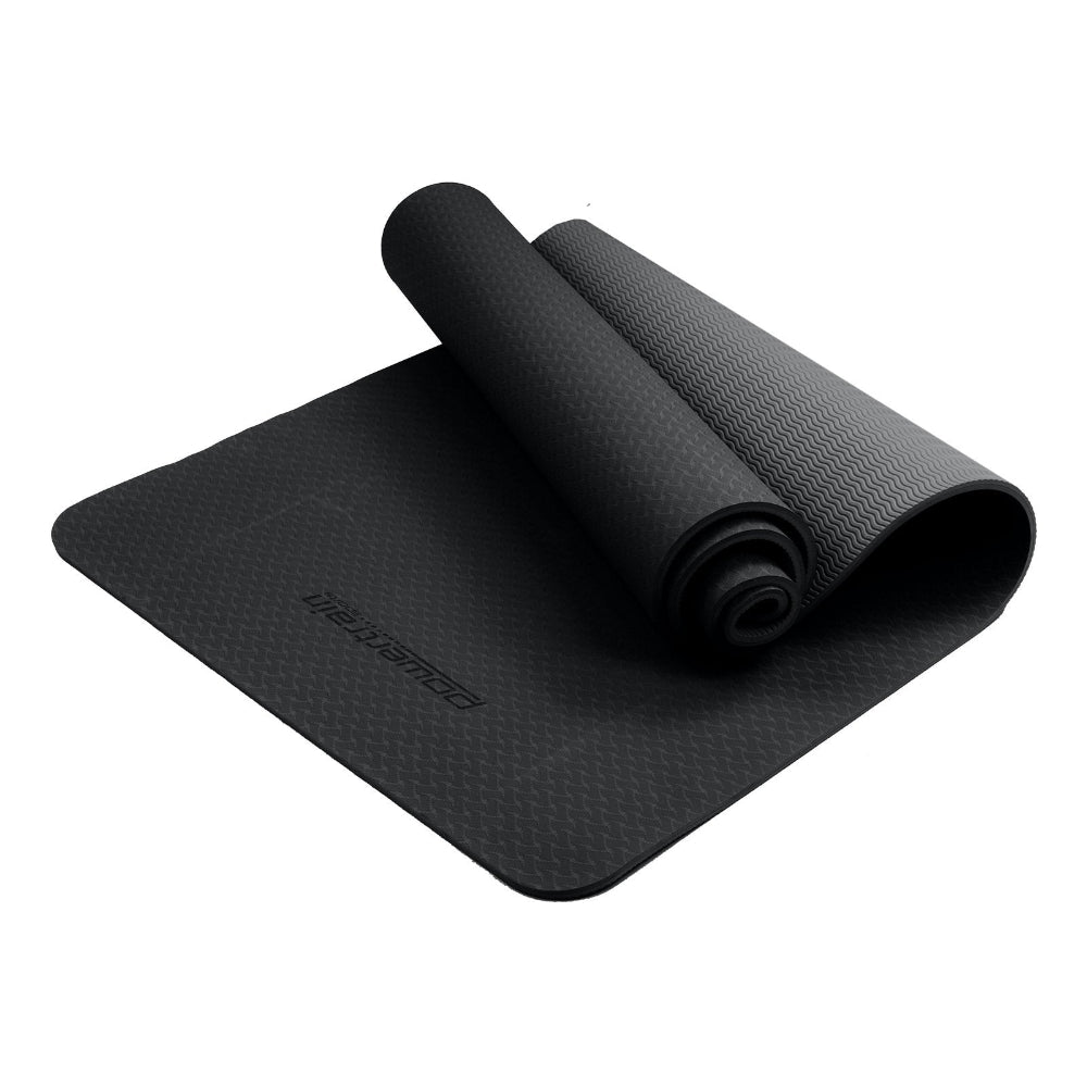 Powertrain Eco-friendly Dual Layer 6mm Yoga Mat | Midnight | Non-slip Surface & Carry Strap.