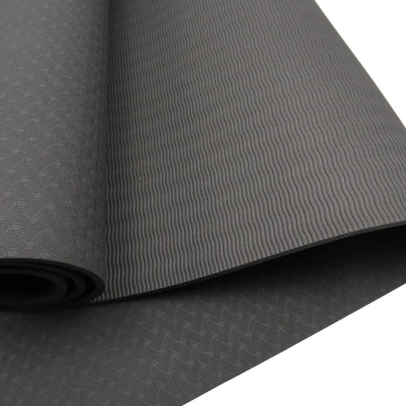 Powertrain Eco-friendly Dual Layer 6mm Yoga Mat | Midnight | Non-slip Surface & Carry Strap.