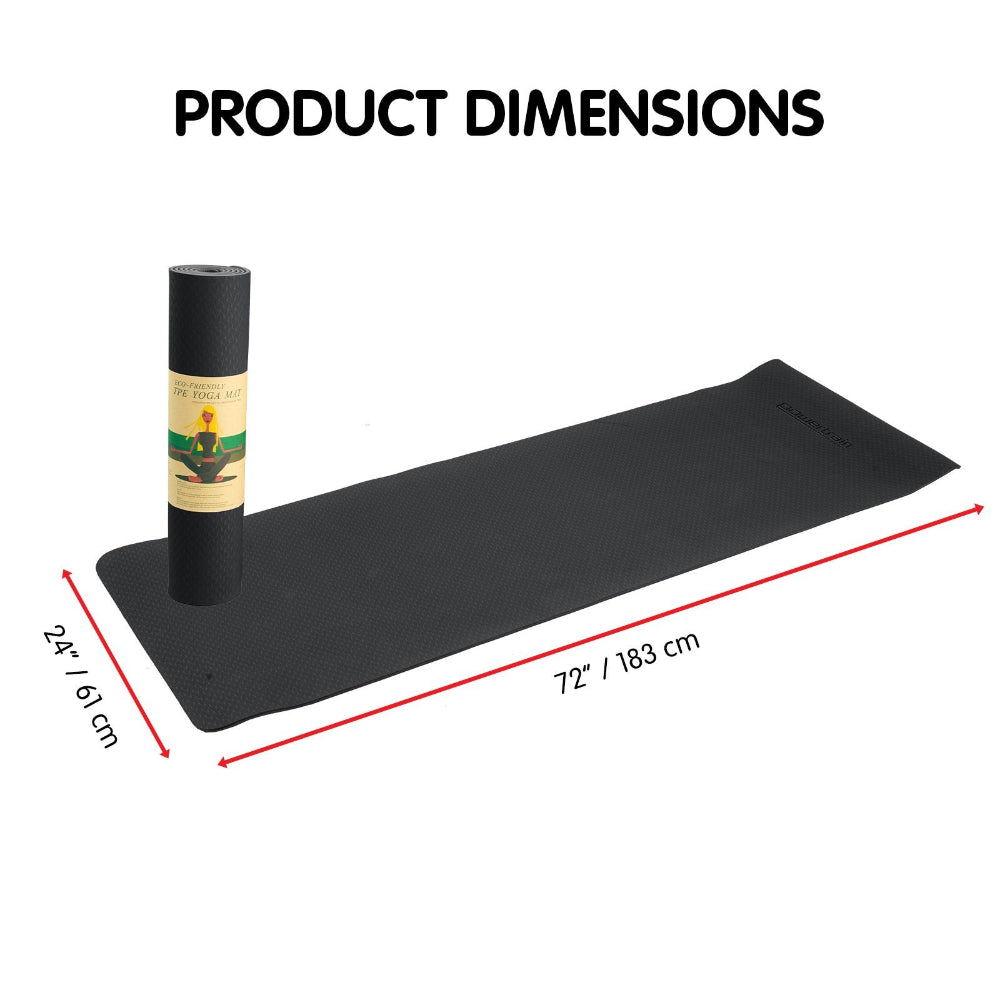 Powertrain Eco-friendly Dual Layer 6mm Yoga Mat | Midnight | Non-slip Surface & Carry Strap. Dimensions 183cm x 61cm.