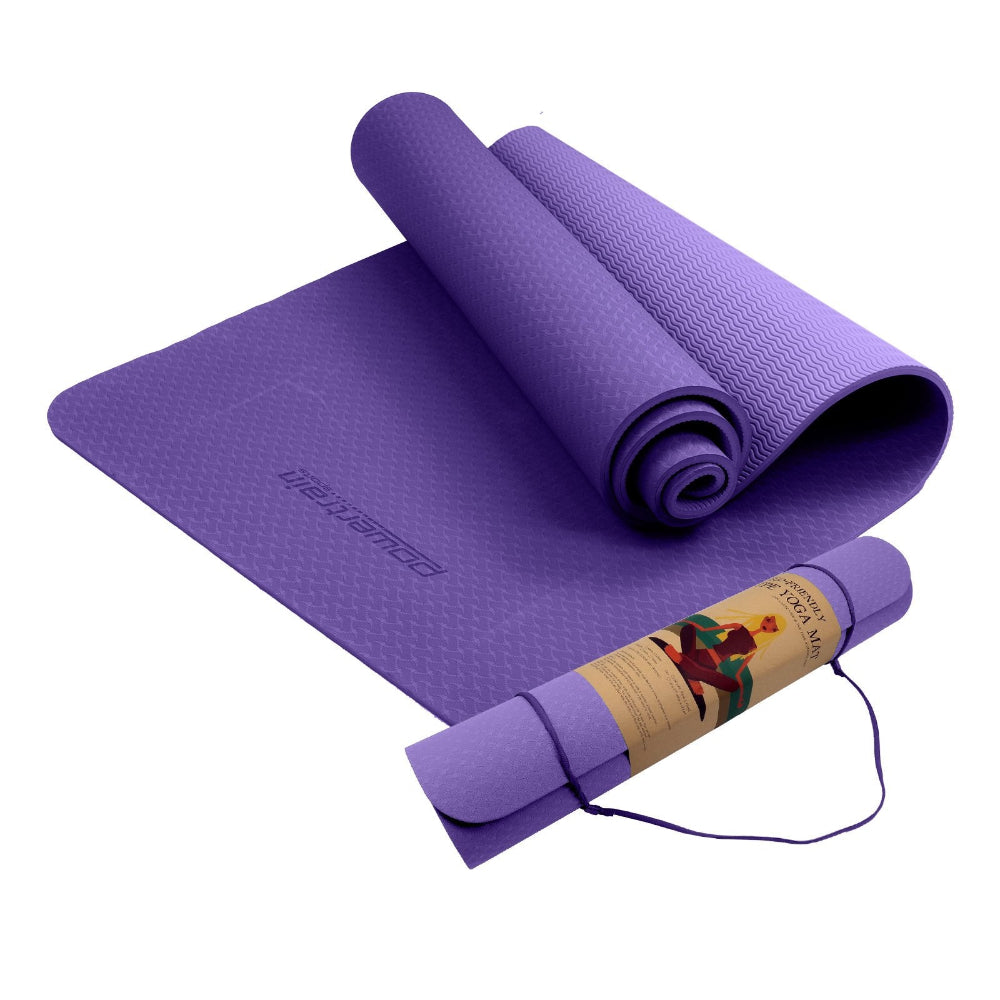 Powertrain Eco-friendly Dual Layer 6mm Yoga Mat | Dark Lavender | Non-slip Surface & Carry Strap.