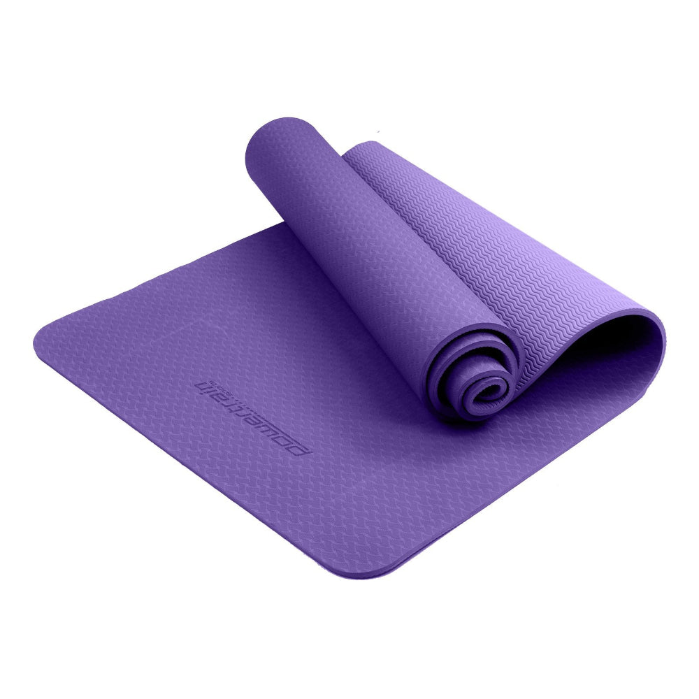 Powertrain Eco-friendly Dual Layer 6mm Yoga Mat | Dark Lavender | Non-slip Surface & Carry Strap.