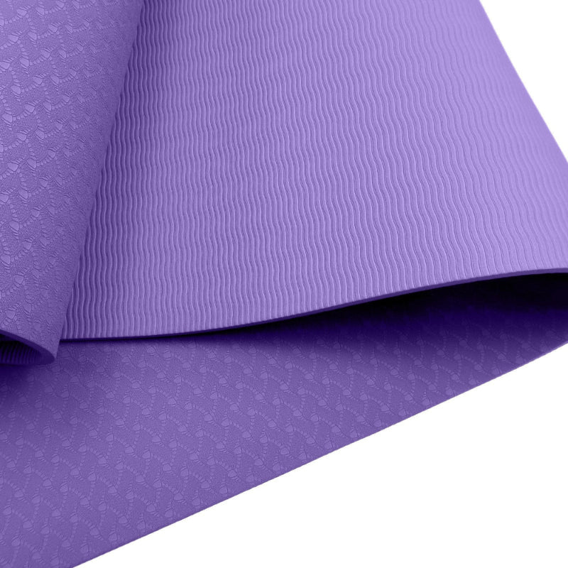 Powertrain Eco-friendly Dual Layer 6mm Yoga Mat | Dark Lavender | Non-slip Surface & Carry Strap.