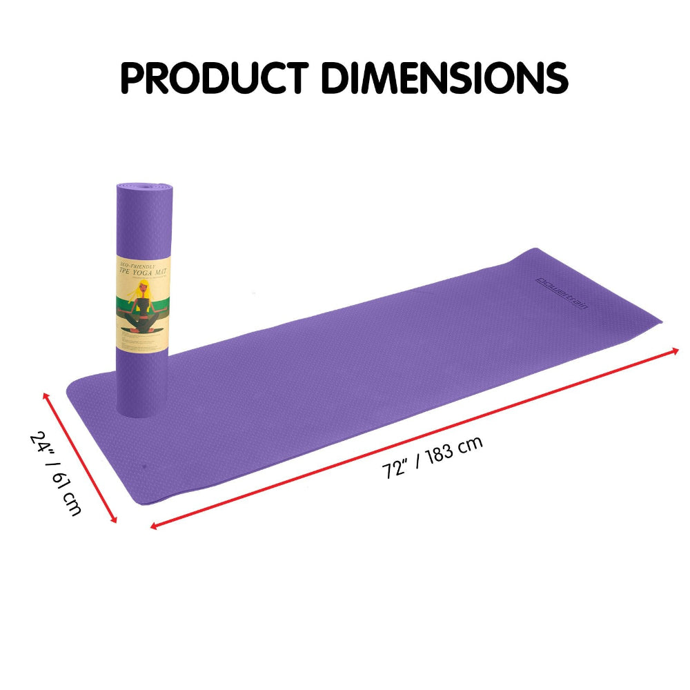 Powertrain Eco-friendly Dual Layer 6mm Yoga Mat | Dark Lavender | Non-slip Surface & Carry Strap. 183cm x 61cm.