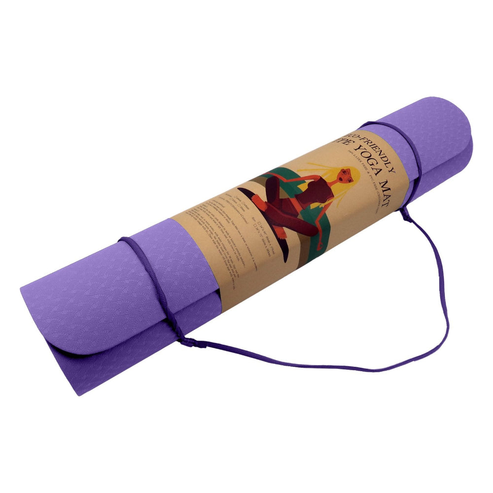 Powertrain Eco-friendly Dual Layer 6mm Yoga Mat | Dark Lavender | Non-slip Surface & Carry.