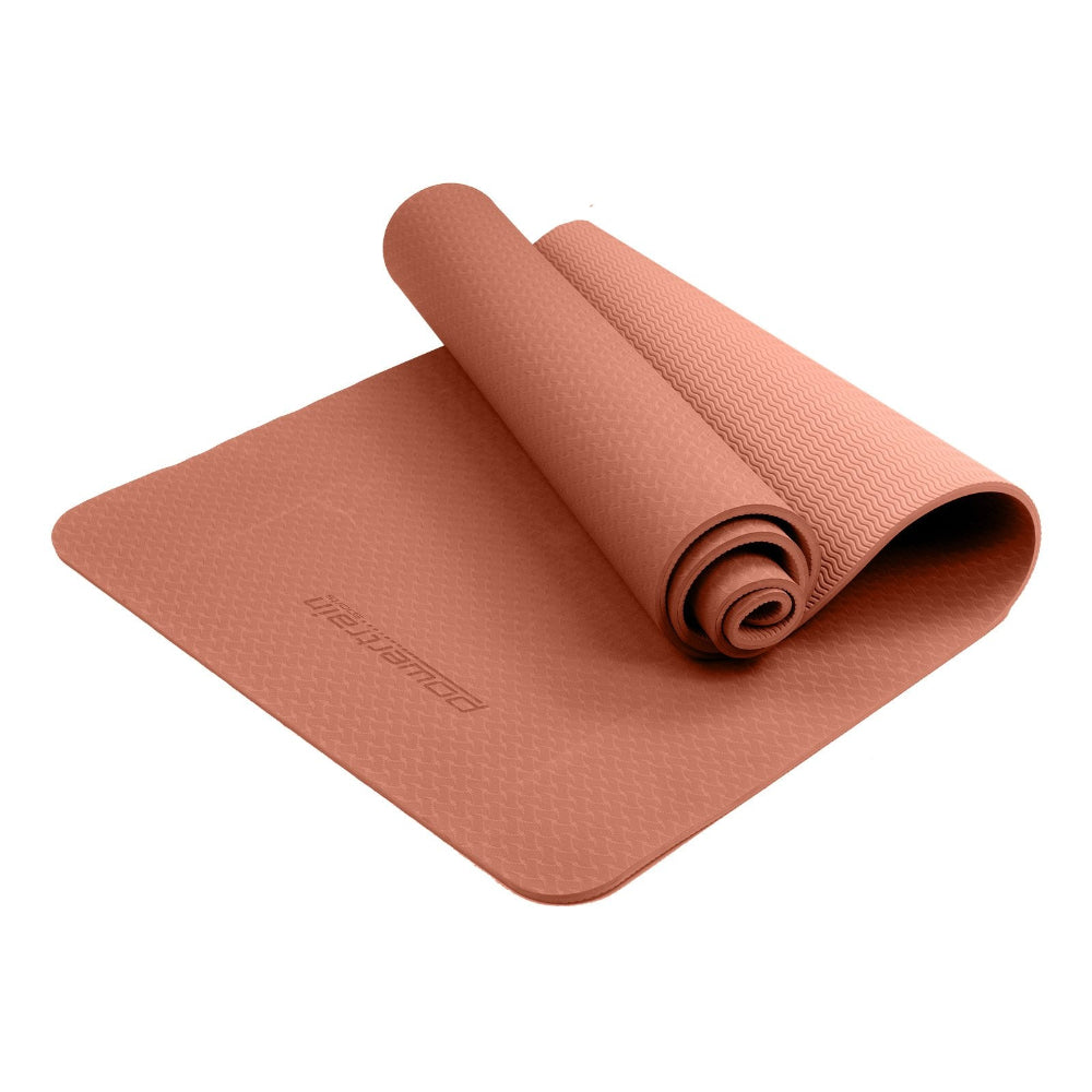 Powertrain Eco-friendly Dual Layer 6mm Yoga Mat | Peach | Non-slip Surface & Carry Strap