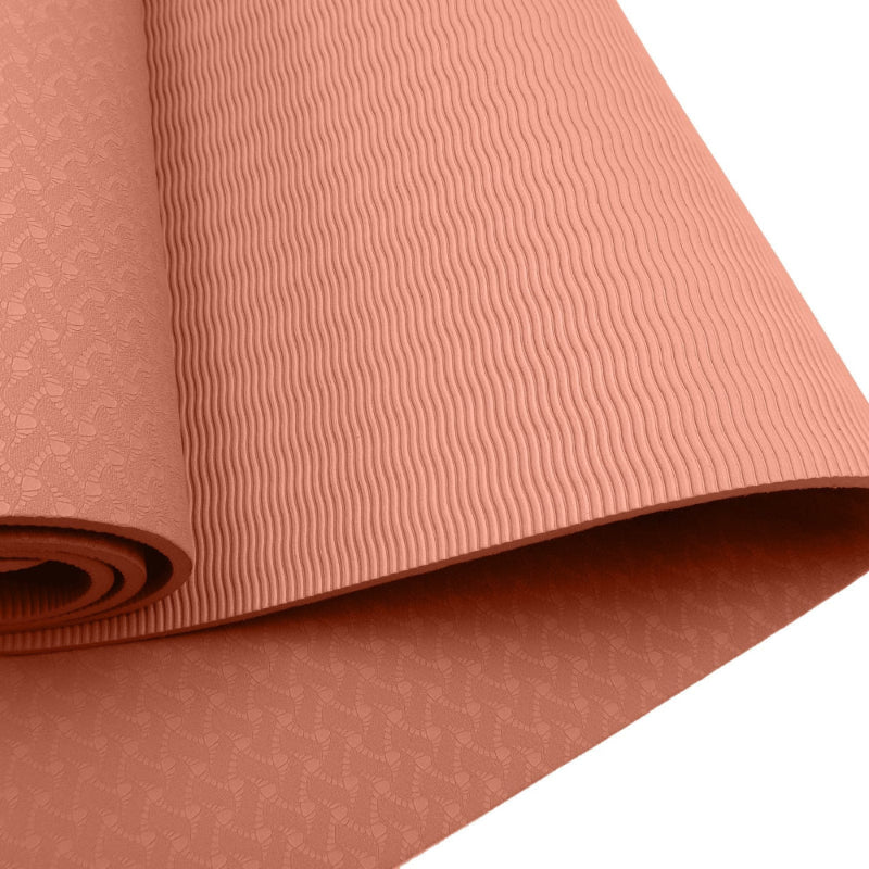 Powertrain Eco-friendly Dual Layer 6mm Yoga Mat | Peach | Non-slip Surface & Carry Strap 