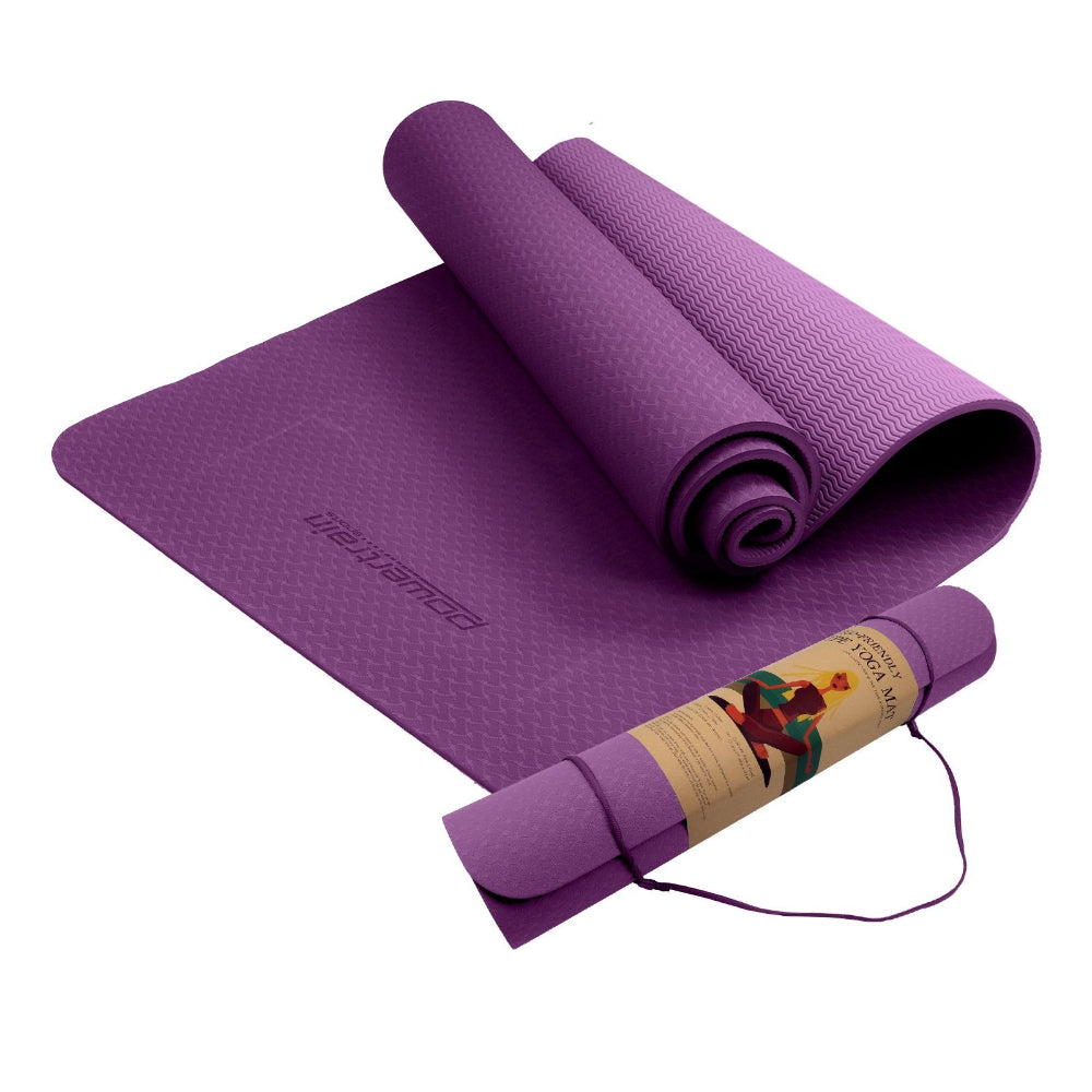 Powertrain Eco-friendly Dual Layer 6mm Yoga Mat | Royal Purple | Non-slip Surface & Carry Strap