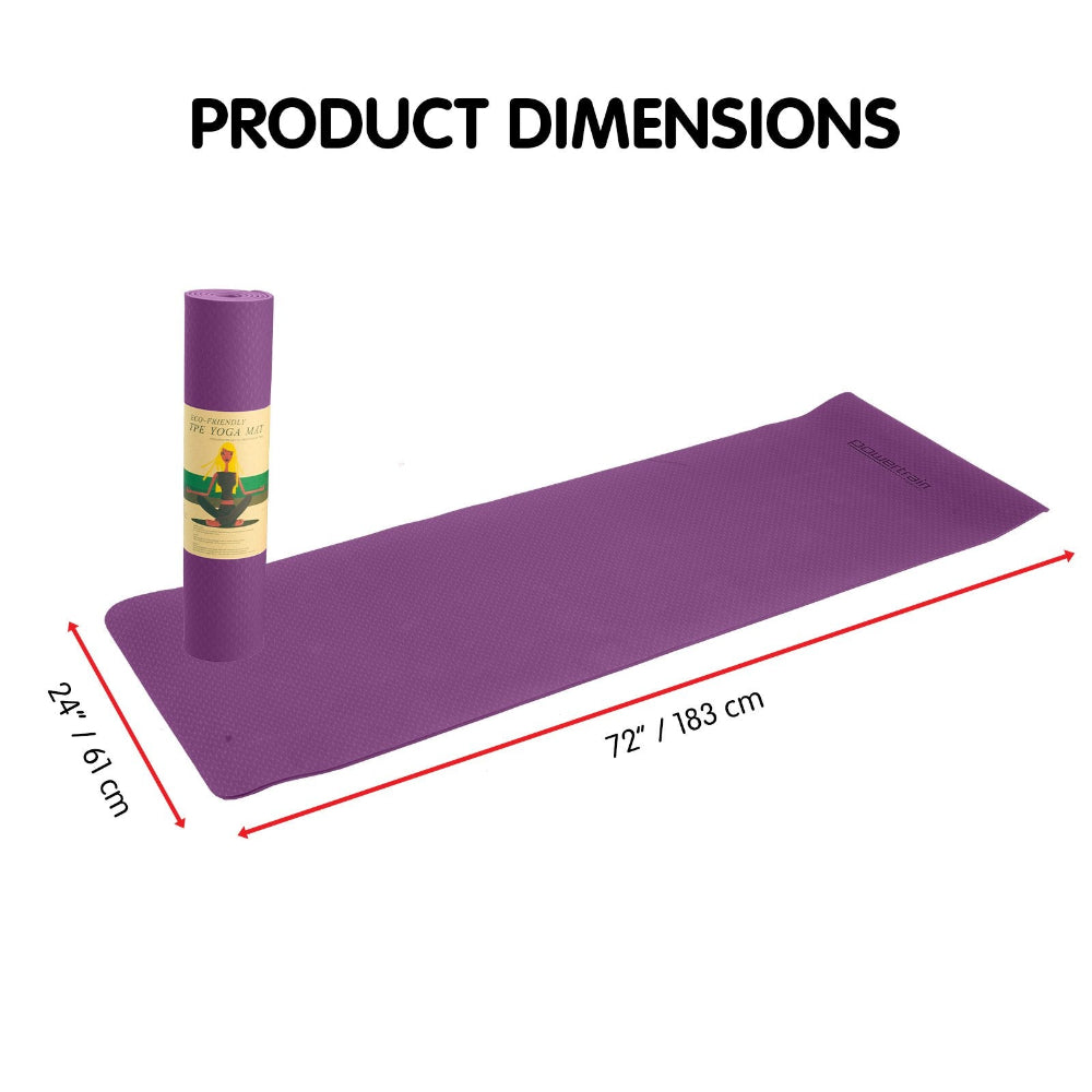 Powertrain Eco-friendly Dual Layer 6mm Yoga Mat | Royal Purple | Non-slip Surface & Carry Strap. Dimensions 183cm x 61cm.