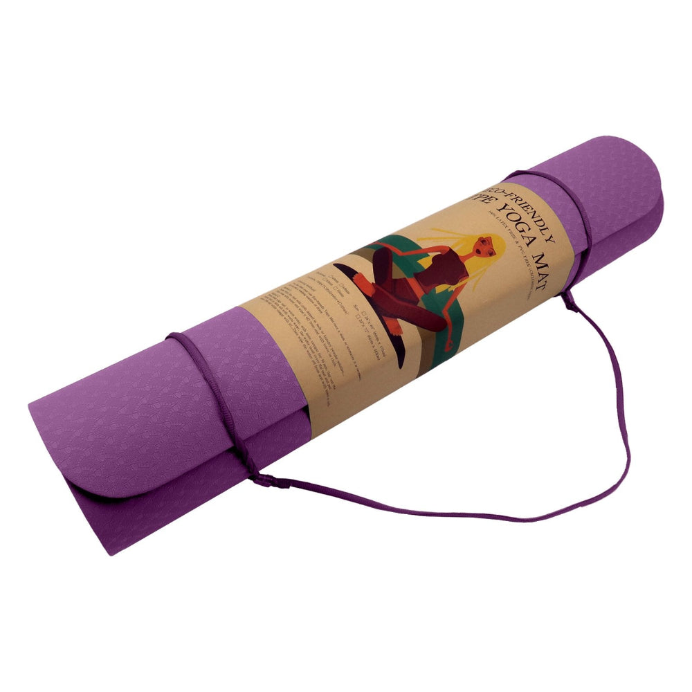 Powertrain Eco-friendly Dual Layer 6mm Yoga Mat | Royal Purple | Non-slip Surface & Carry Strap