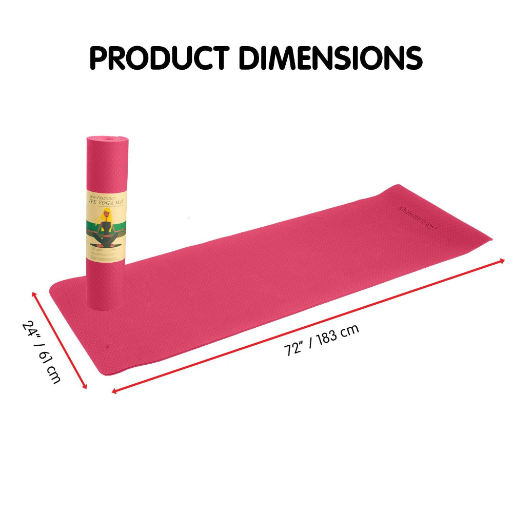 Powertrain Eco-friendly Dual Layer 6mm Yoga Mat | Pink | Non-slip Surface & Carry Strap. Dimensions 183cm x 61cm.