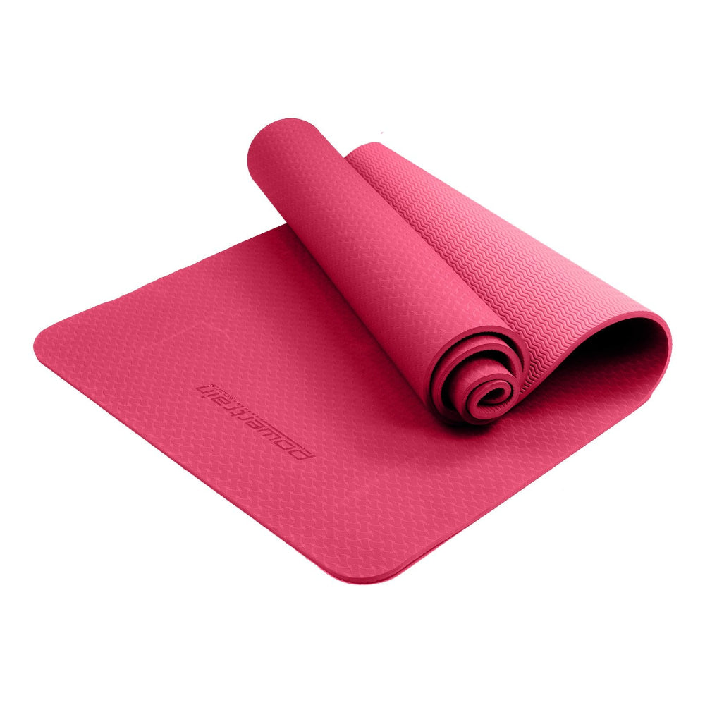 Powertrain Eco-friendly Dual Layer 6mm Yoga Mat | Pink | Non-slip Surface & Carry Strap