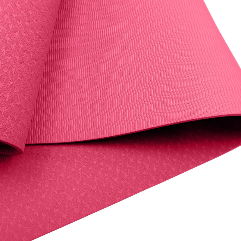 Powertrain Eco-friendly Dual Layer 6mm Yoga Mat | Pink | Non-slip Surface & Carry Strap