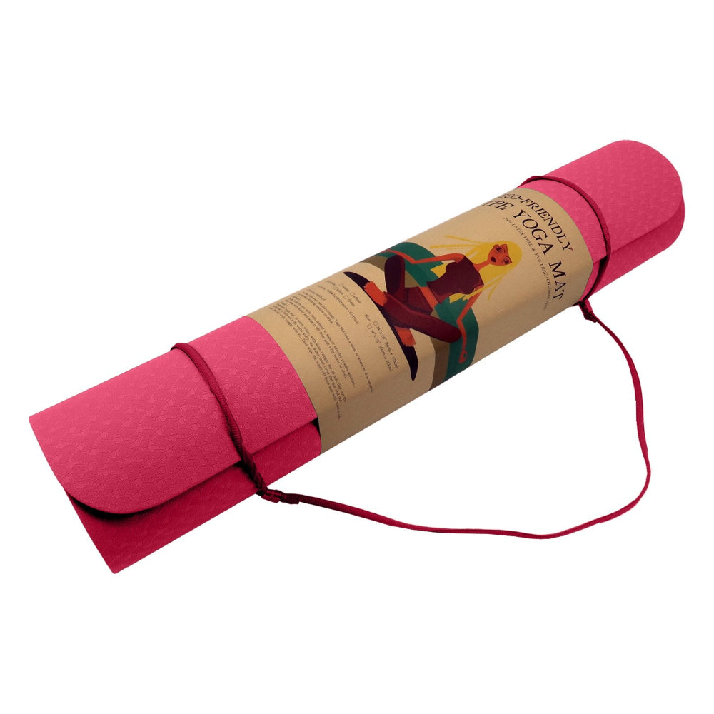 Powertrain Eco-friendly Dual Layer 6mm Yoga Mat | Pink | Non-slip Surface & Carry Strap