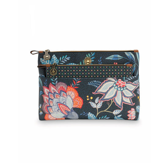 Cosmetic Bag Set | PIP Studio | Combi Flower Festival | Dark Blue - Cosmetic Storage > Cosmetic & Toiletry Bags - Fosmore